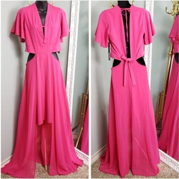 NWT Gorgeous XOXO Sz S Pink Cut-Out Hi-Low Casual Maxi Dress - Picture 3 of 10
